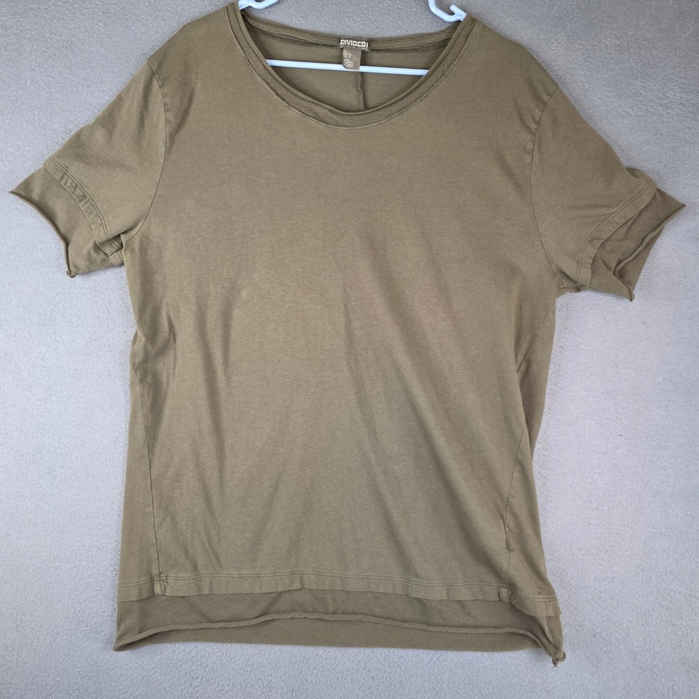 Divided H&M T-Shirt Mens Medium Olive Green Raw Hem Short Sleeve Gorpcore Basic